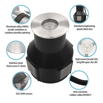 IP67 unterirdisches Licht Niederspannung 1W 3W 3000K DC24v Runde Quadratform mit Edelstahl-Vorderdeckel