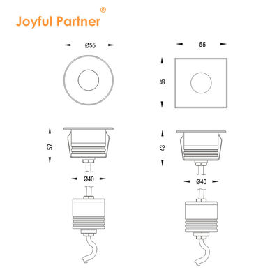 IP67 unterirdisches Licht Niederspannung 1W 3W 3000K DC24v Runde Quadratform mit Edelstahl-Vorderdeckel