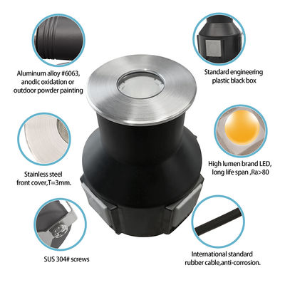 3W IP67 eingebettete Runddeckleuchte 316 Edelstahl LED-Untergrundlampe