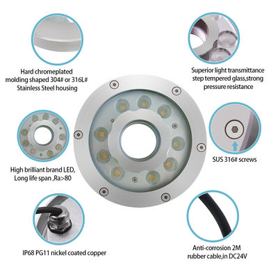 9W 18W 27W RGB Unterwasserbrunnen Düse Ringlicht 24VDC RGB Farbe für Unterwasseranwendungen