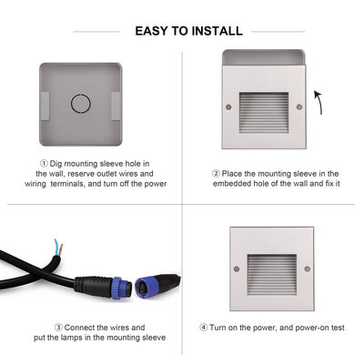 Quadratische Aluminium-Treppe Einbauleuchte 3w DC 24v Aluminiummaterial für stilvolle Innenräume