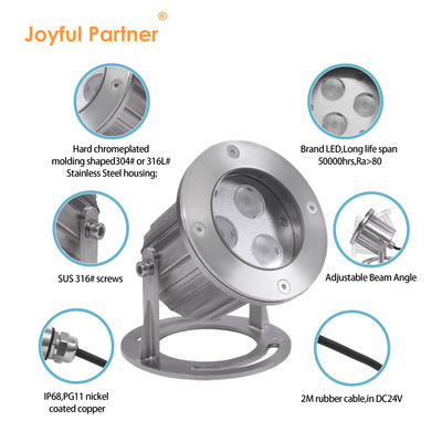 LED Unterwasserleuchten IP68 Edelstahl 316 3x2W für Teiche mit Montagebasis