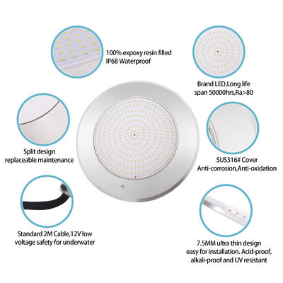 LED-Schwimmbadlicht IP68 Super dünn 7,5 mm AC12V 316 Edelstahl RGBW SMD mit Fernbedienung