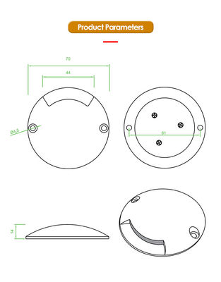 Einbau-Stufen-Bodenleuchte, einseitige Ansicht, 12 24 Volt, seitliche Abstrahlung, DIA 70MM, für Gehwege