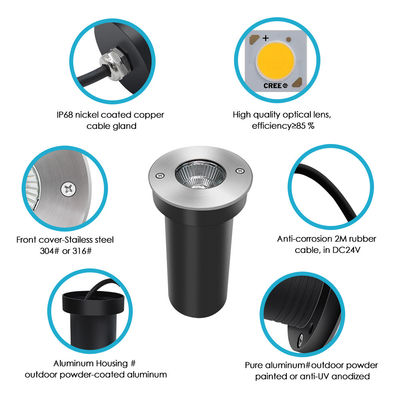 Eingebautes Led-Begrabenes Licht Quadratische runde Form Sliver Aluminiumgehäuse Außen IP67 Moderner Stil