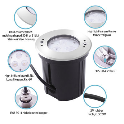 DIA 118mm IP68 304 Edelstahl Warmweiß Unterwasser-LED-Licht 3W DC24v mit Kunststoff-Hülle