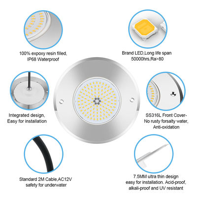 LED-Badlicht DIA160MM*32MM AC12V 316 aus Edelstahl mit RGB-Controller
