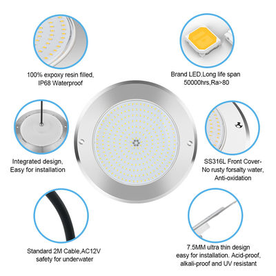 SUS316 Abdeckung IP68 DC12V 3000K Unterwasser LED SPA Teichbeleuchtung