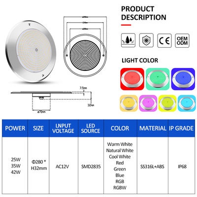 12 Volt Edelstahl Wasserdicht IP68 Poollampe Smd2835 Harz gefüllt