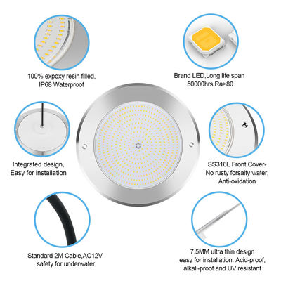 Unterwasser-LED-Schwimmbadleuchten 316 Edelstahl 25W Smd2835 Harz gefüllt 3000K RGB Schwimmbadleuchten SMD 2835 AC 12v IP68 Vollwasserdicht