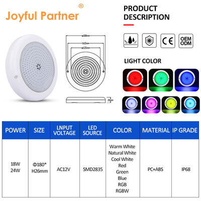 Schwimmbadlicht IP68 Epoxidharz gefüllt Aquarienleuchten RGB AC12V ABS Oberflächenmontiert