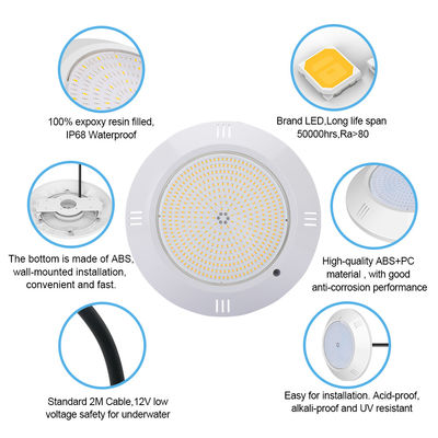 Epoxidharz gefüllt Unterwasserpool Licht Wand montiert ABS Gehäuse IP68 AC12V 18W Dia 260mm