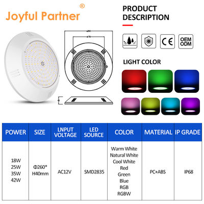 Epoxidharz gefüllt Unterwasserpool Licht Wand montiert ABS Gehäuse IP68 AC12V 18W Dia 260mm