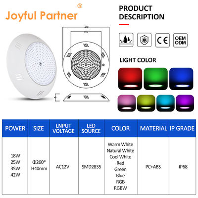 Wandmontierte Led-Poollicht 260*40mm AC12V 42w Fernbedienung mit ABS-Gehäuse Moderner Stil