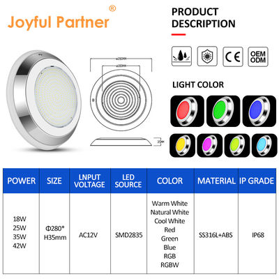 IP68 280mm Wandmontierte Edelstahl-RGB-LED-Schwimmbadlicht