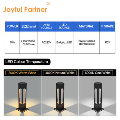 Kundenspezifische wasserdichte Außenleuchten 160 * 160 * 800 mm Bridgelux LED 3000K 10W Warmweiß Ra 80