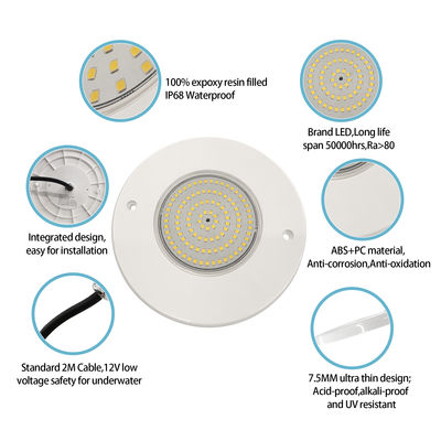 Harz gefüllter Poollichtreflector 160mm DC12V 10W Vollkunststoff SMD2835 108pcs RGBW Farbe Konstante Spannung