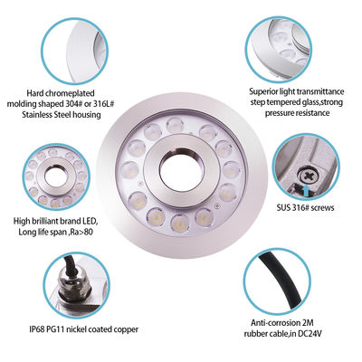 Runde Brunnen IP68 Edelstahl DMX Steuerung RGB 24V LED Unterwasserlicht 12W 24W 36W