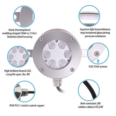 DMX512 Steuerbares LED-Brunnenlicht DC24V 12W 3000K aus Edelstahl IP68 für Landschaft unter Wasser