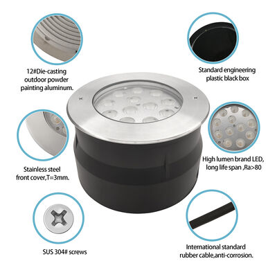 IP67 LED Untergrundlicht 12W 24W 36W DIA185MM RGB3in1 3000K Warmweiß Für Garden Park Plaza