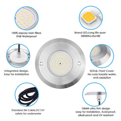 LED PAR56 LED Schwimmbadlicht 6W SMD2835 Abmessungen 110*34MM 20pcs/CTN DC12V Edelstahl 316 mit ABS