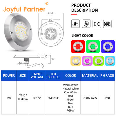 6W Ultraflache Unterwasser-PAR56-Poollampe SMD LED 2835 Wasserdicht 110x34MM DC12V/AC12V