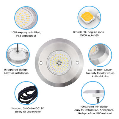 Led-Poolleuchten DC12V 42W 10MM Dicke Integrieren SMD 2835 RGB Farbwechselharz mit Edelstahlmaterial gefüllt