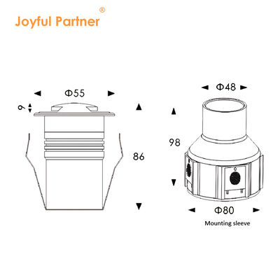 3W Einbauleuchte Aluminiumgehäuse Edelstahl 316 Frontabdeckung AC100-240V 3000K mit 0,5M Kabel