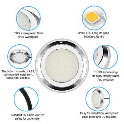 Unterwasser-Schwimmbad-Licht AC12V Edelstahl Farbänder Wandmontiert RGB ø280*35mm
